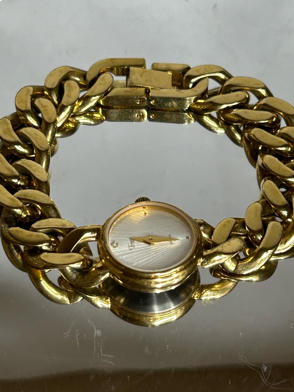 Vintage Timex Ladies Quartz Diamond Watch Cuban Gold Link Bracelet Sm 22mm Case